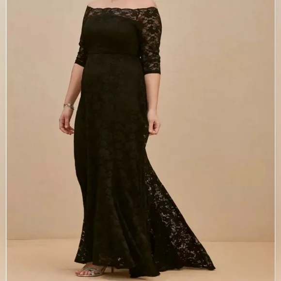 Torrid Special Occasion Black Lace Off Shoulder Gown - Picture 1 of 7